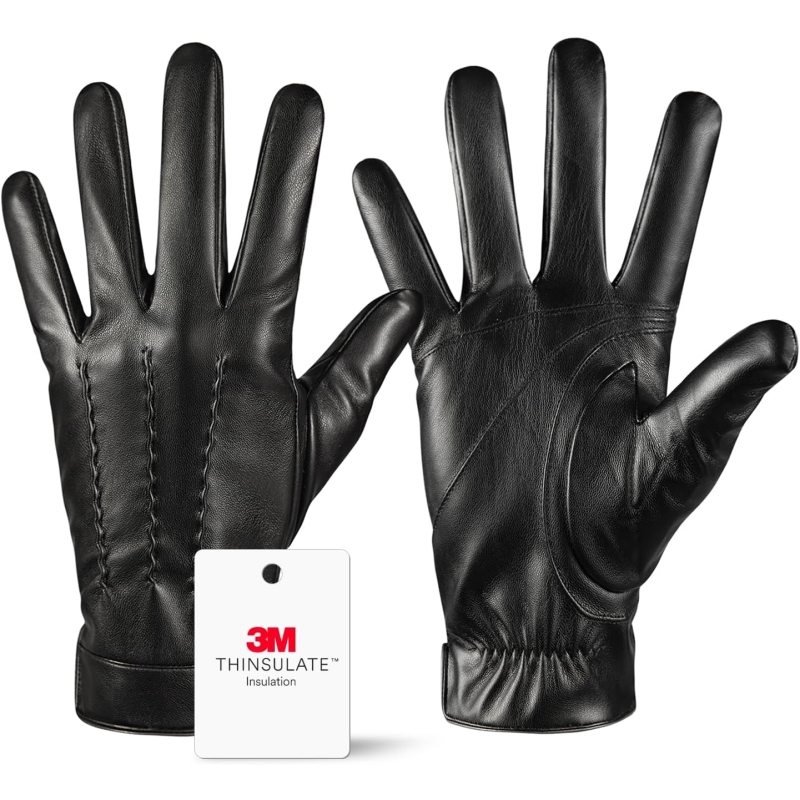 QUKOPSE Winter Leather Gloves for Men,Touchscreen Snow Driving Gloves with Cashmere Lining for Motorcycle Driving Riding…